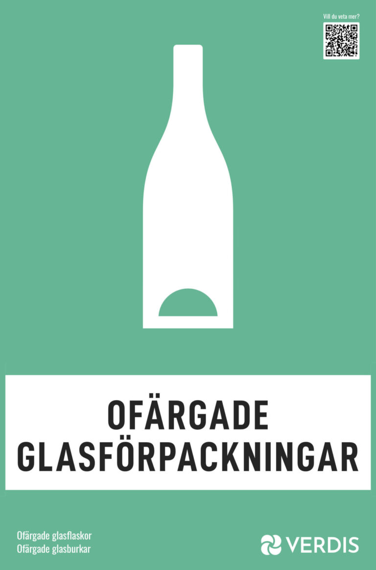 Skylt ofärgade glasförpackningar